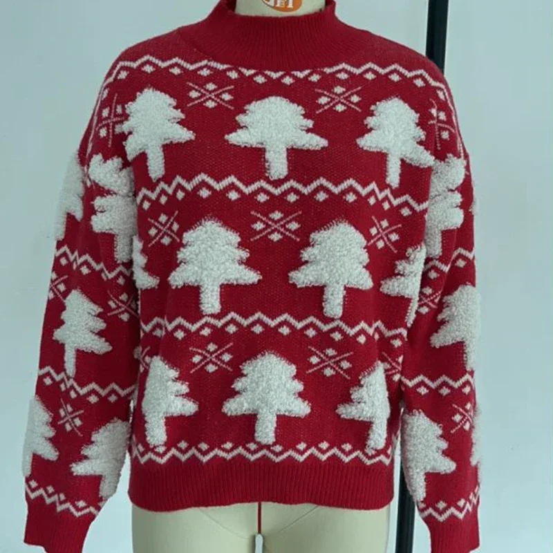 Winter 2025 Women Knitted Sweater 3D Santa Tree Print Warm Thick Jumpers Christmas Sweaters Long Sleeve Pullover Tops Xmas Look