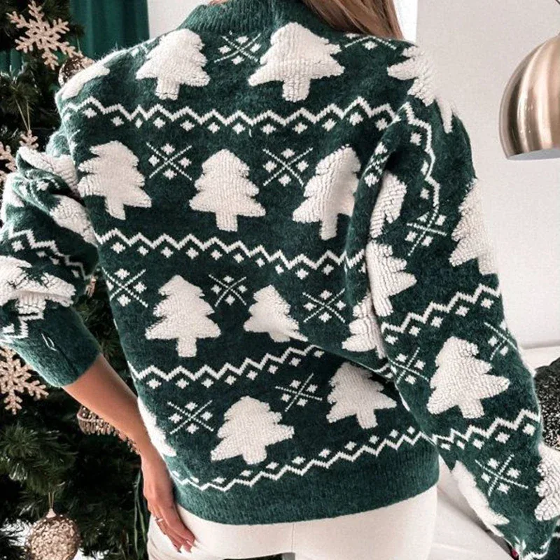 Winter 2025 Women Knitted Sweater 3D Santa Tree Print Warm Thick Jumpers Christmas Sweaters Long Sleeve Pullover Tops Xmas Look