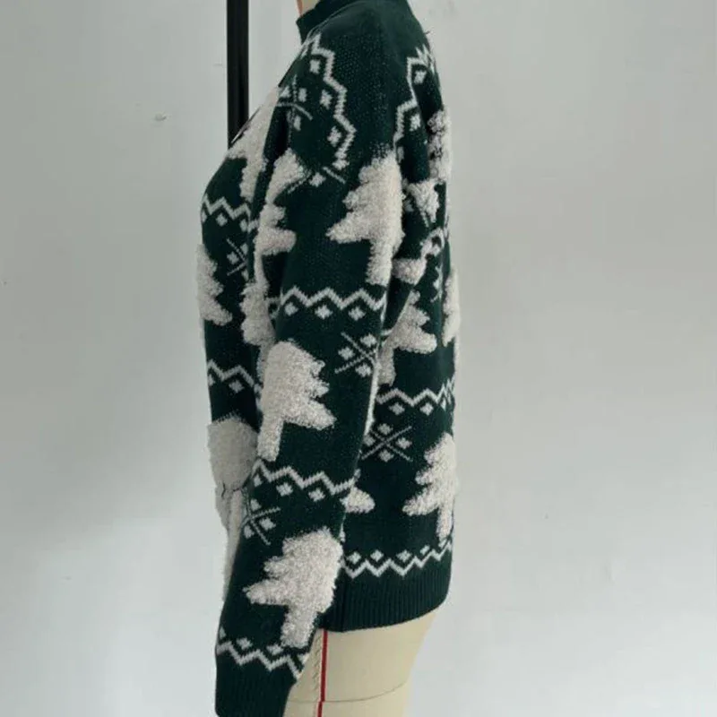Winter 2025 Women Knitted Sweater 3D Santa Tree Print Warm Thick Jumpers Christmas Sweaters Long Sleeve Pullover Tops Xmas Look