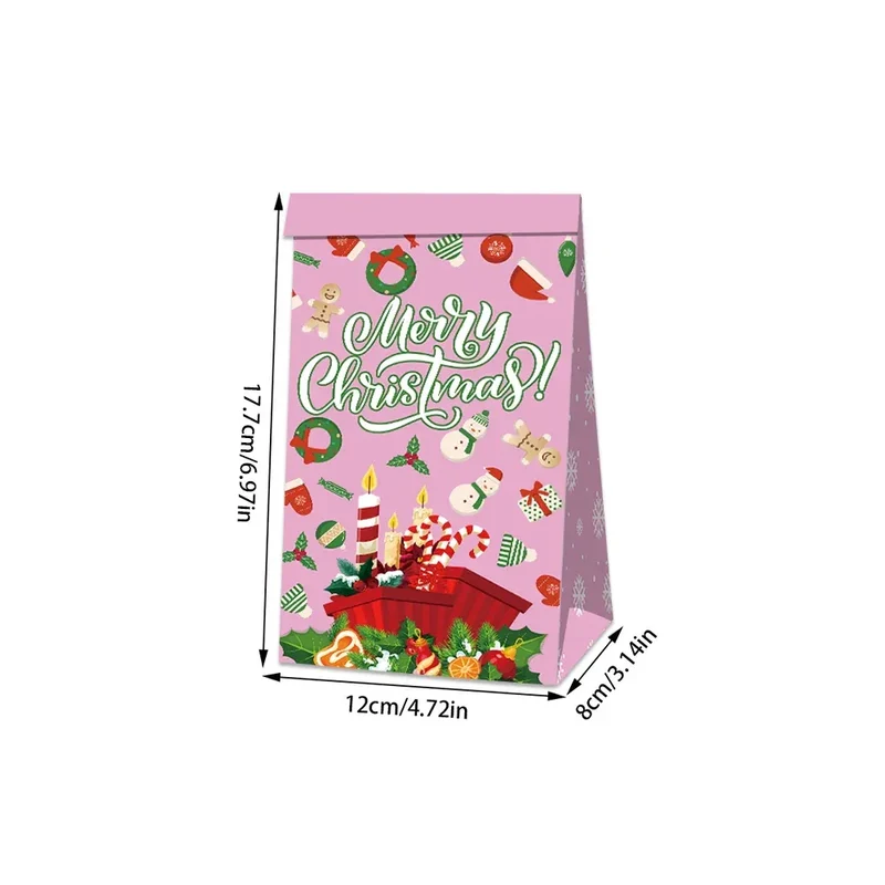 12pcs Pink Christmas Gift Bag Box Fairy Snow Scene Print Cookie Candy Bags Christmas Eve Candy Box Navidad Natal Noel Kids Gift