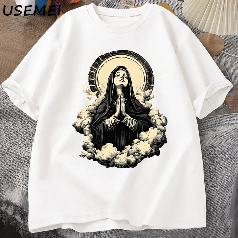 Christian T Shirt Virgin Mary Graphic Tshirt Faith Unisex Tee Christmas or Easter T-shirt Tee Shirt Cotton Short Sleeve Clothes