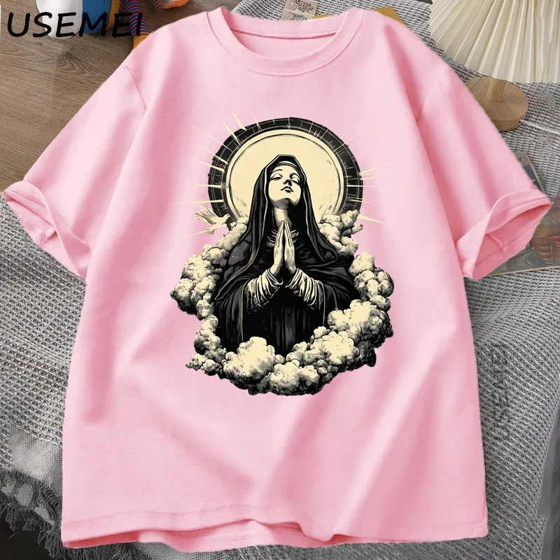Christian T Shirt Virgin Mary Graphic Tshirt Faith Unisex Tee Christmas or Easter T-shirt Tee Shirt Cotton Short Sleeve Clothes
