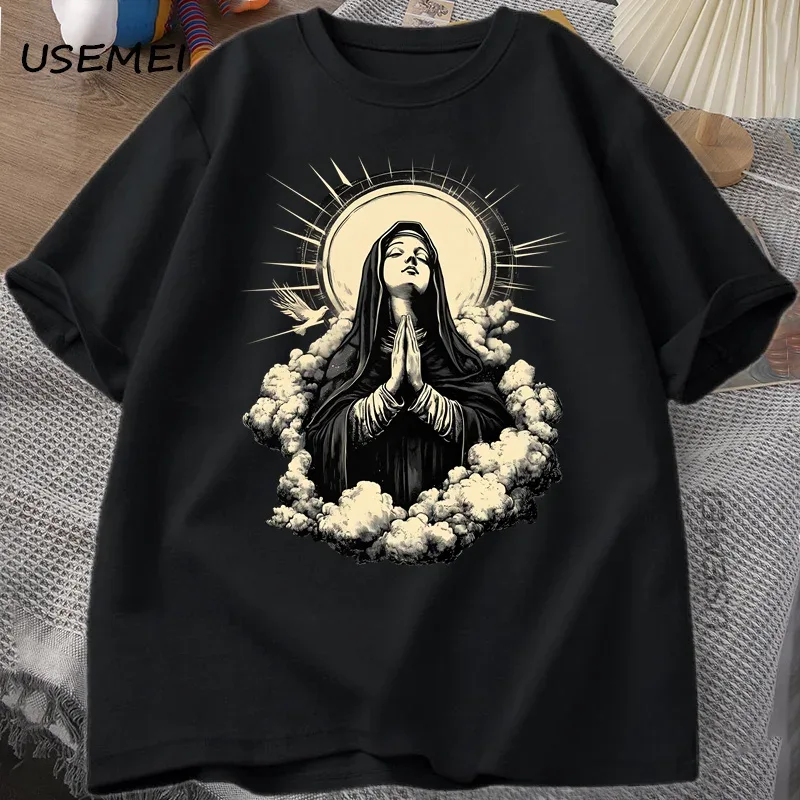 Christian T Shirt Virgin Mary Graphic Tshirt Faith Unisex Tee Christmas or Easter T-shirt Tee Shirt Cotton Short Sleeve Clothes