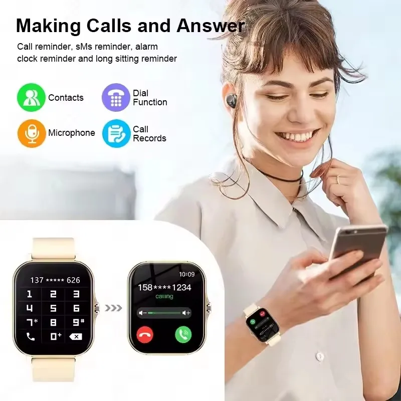 Smart watch with full touch screen, call, message reminder, music control and other functions, compatible with iPhone/android mo