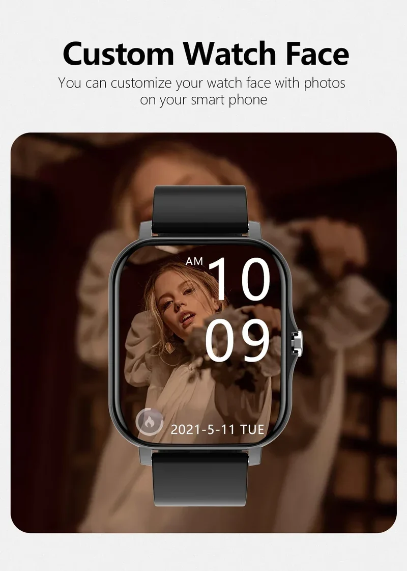 Smart watch with full touch screen, call, message reminder, music control and other functions, compatible with iPhone/android mo