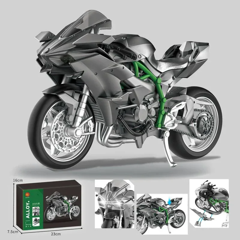 Large 1:6 Kawasaki H2R Bootable Sprayable Dynamic High Precision Alloy Motorcycle Model Diecast Sound Light Christmas Gift Box D
