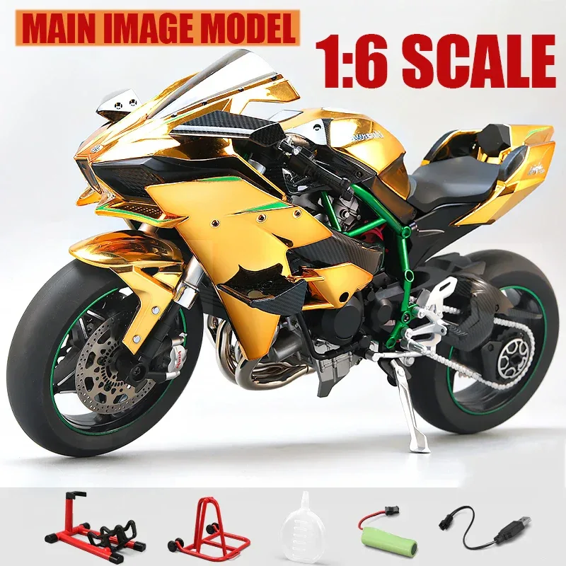 Large 1:6 Kawasaki H2R Bootable Sprayable Dynamic High Precision Alloy Motorcycle Model Diecast Sound Light Christmas Gift Box D