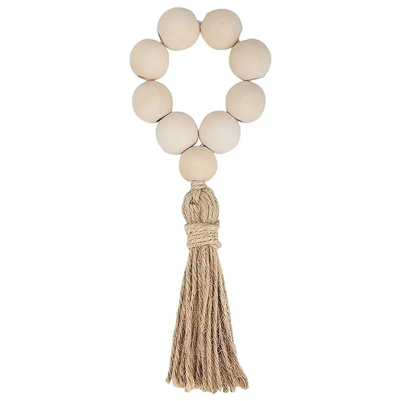 Wood Bead Napkin Rings Napkin Holders With Tassels Hand-Woven Boho Buckles For Christmas Farmhouse Wedding Home Table Decoration