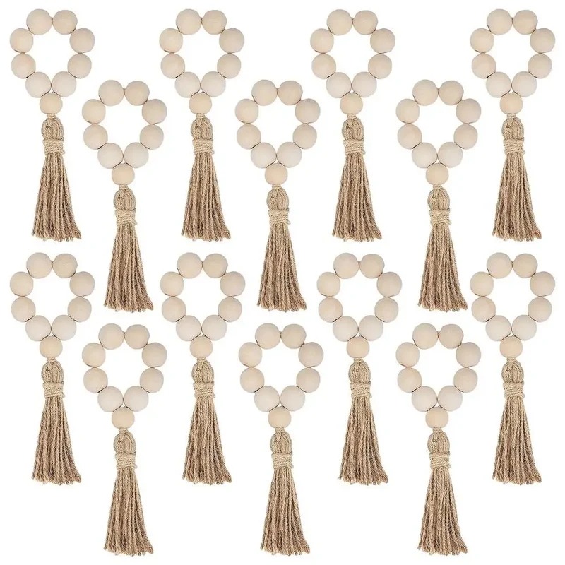 Wood Bead Napkin Rings Napkin Holders With Tassels Hand-Woven Boho Buckles For Christmas Farmhouse Wedding Home Table Decoration
