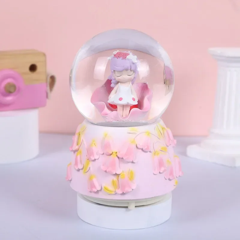 Unicorn Crystal Ball with LED Light Music Snow Globe Musical Box Resin Desktop Decoration Gift for Girls Kids Christmas Birthday