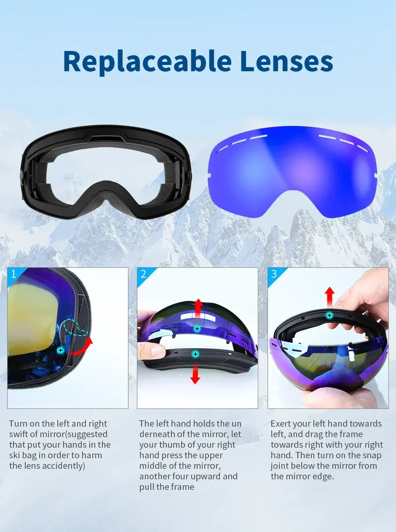 NATFIRE Ski Goggles Double Layers Anti-fog UV400 Snowboard Snow Goggles Snowmobile Glasses Eyewear Outdoor Sport Skiing Googles