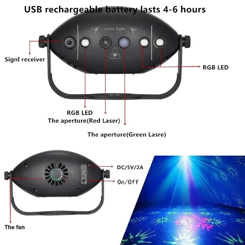 Dj Lighting Stage Party Lights Sound-Activated Disco Ball Lights Party Lights with Remote Control 3 Led Backlight Flashing Pattern Projector Lights Indoor Party Dance Hall Home Christmas Party Club Decoration Stage Lighting