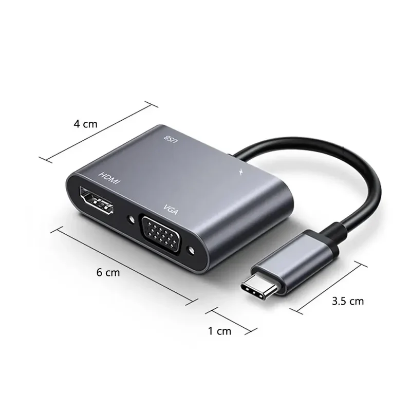 USB C HUB Adapter 4-in-1 with USB 3.0 HDMI VGA for MacBook Nintendo Samsung Huawei Xiaomi Laptop Desktop Computer