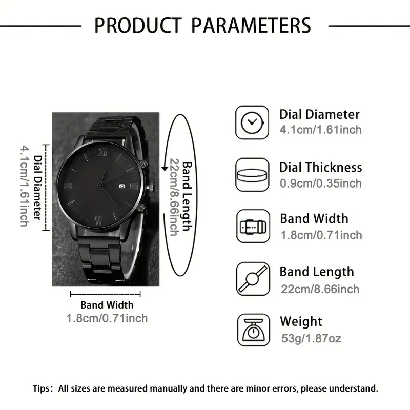 4-piece/set men's black minimalist quartz watch set with bracelet, necklace, and ring -