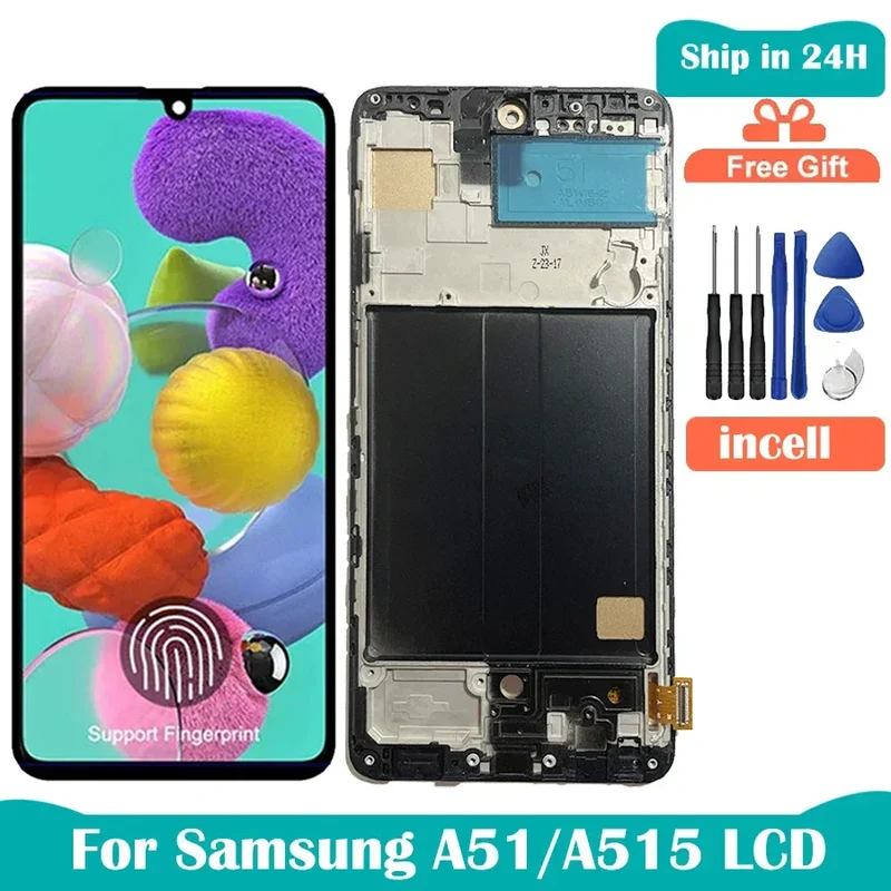 OLED/Incell For Samsung A51 A515 A515F A515F/DS A515FD LCD Display Touch Screen Digitizer Assembly with Frame