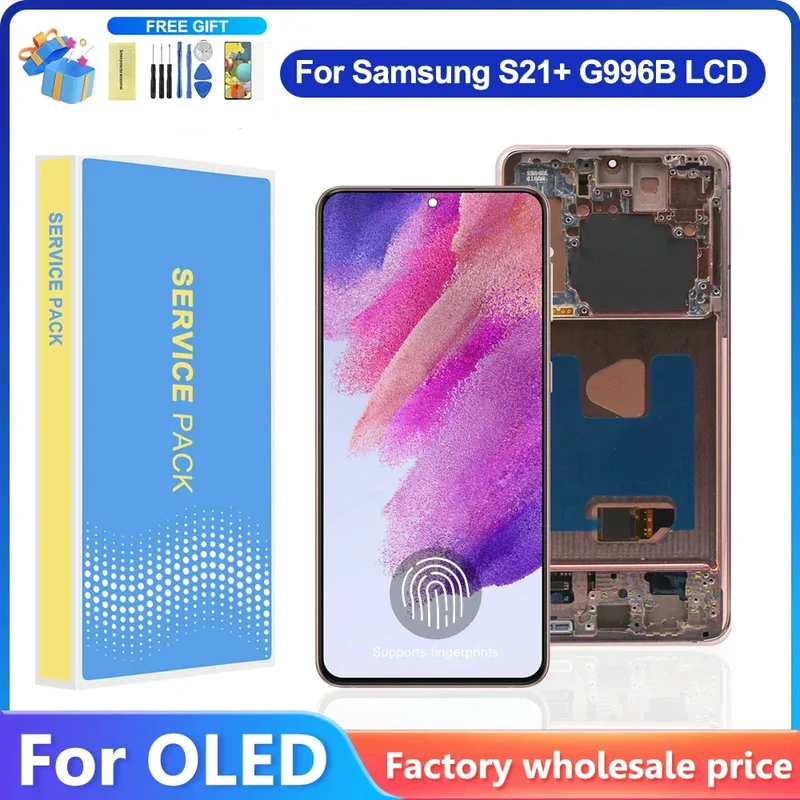 For AMOLED For Samsung S21 Plus LCD Display Touch Screen Digitizer Assembly For S21+ G996B SM-G996B/DS LCD With Frame