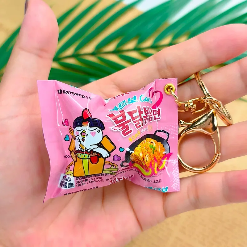 1PCS Simulation Instant Noodles Keychain On The Phone Mini Snacks Pendant Bag Pendant Car Key Ring Gifts For The New Year