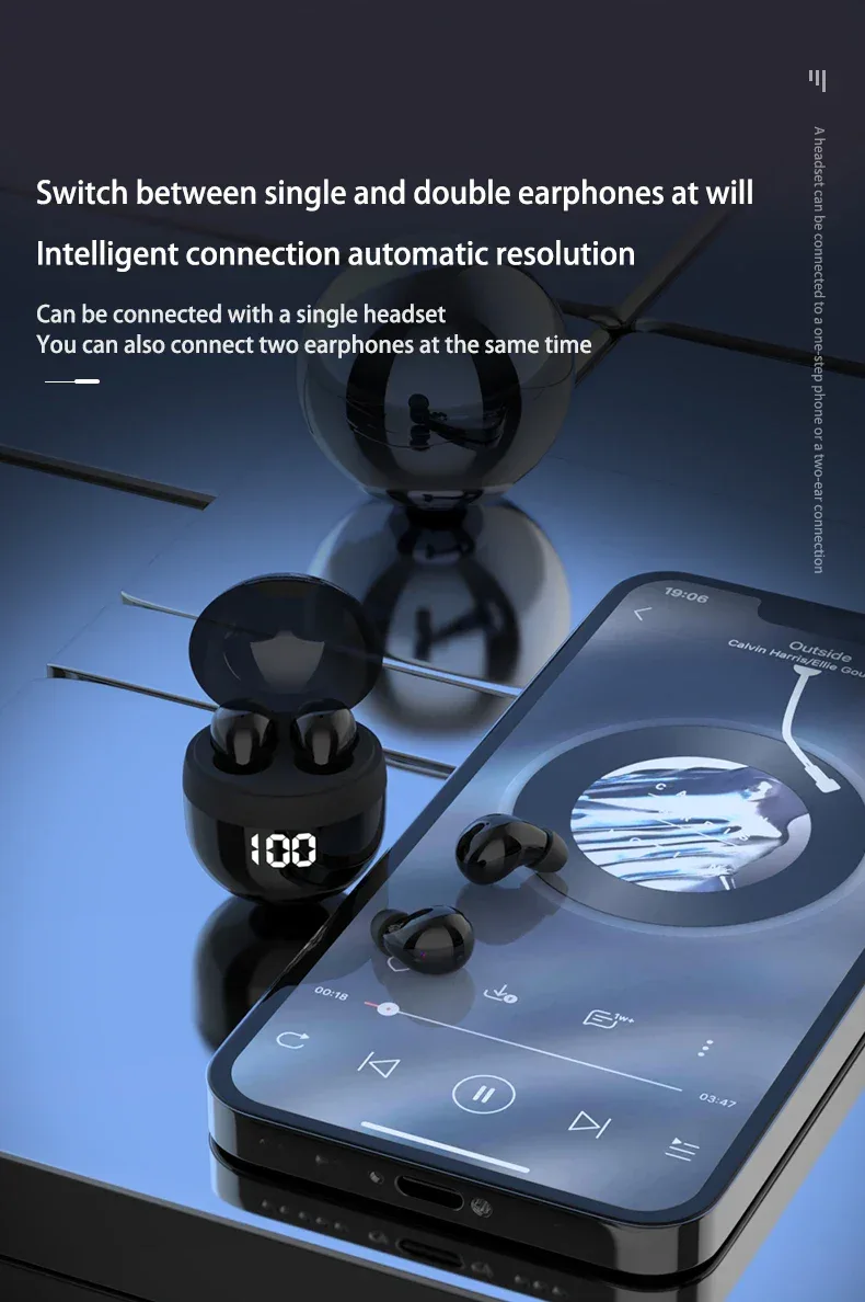 Invisible Headphones TWS Mini Earphones Wireless Bluetooth 5.3 Earbuds with Microphone Noise Reduction In-Ear Headset for Phone