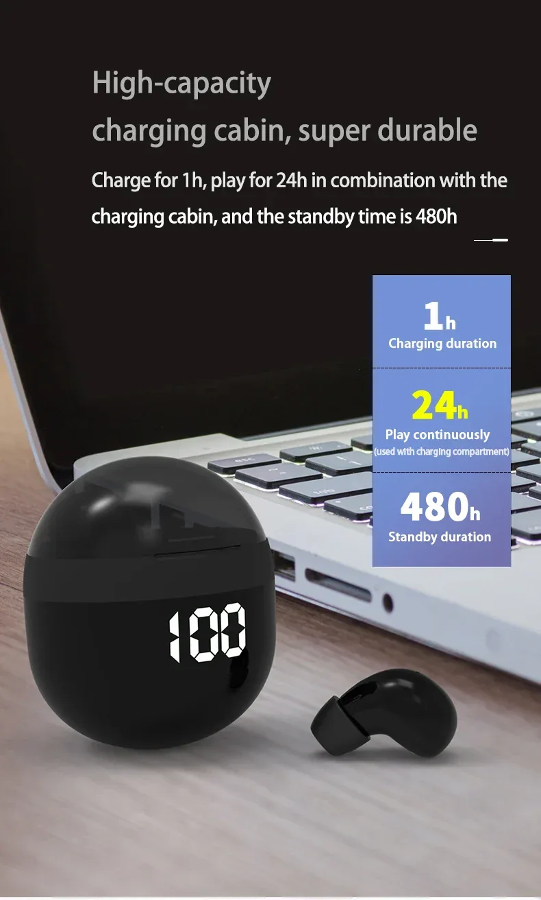 Invisible Headphones TWS Mini Earphones Wireless Bluetooth 5.3 Earbuds with Microphone Noise Reduction In-Ear Headset for Phone