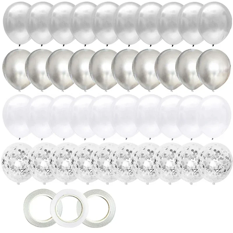 40pcs 12inch Silver Mixed Confetti Latex Balloons Boy Girl Birthday Adult Woman Man Party Decorations Graduation New Year Decor