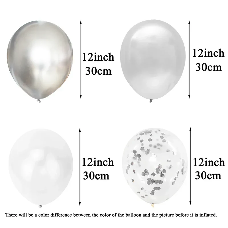 40pcs 12inch Silver Mixed Confetti Latex Balloons Boy Girl Birthday Adult Woman Man Party Decorations Graduation New Year Decor