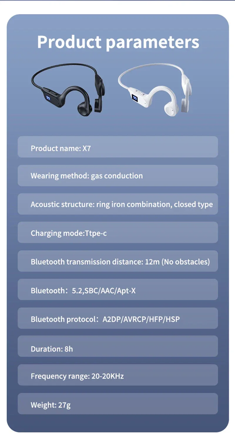 Hot X7 X8 Real Bone Conduction Sport Headphone Wireless Earphone Bluetooth-Compatible Headset Hands-free with Mic for Swimming