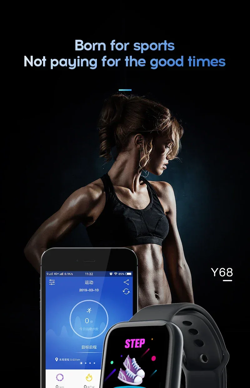Sports Smartwatch Women Bracelet Men Smart Watch connected Music Control Player Fitness Step Sleep Monitor Y68 D20 Alarm Clock