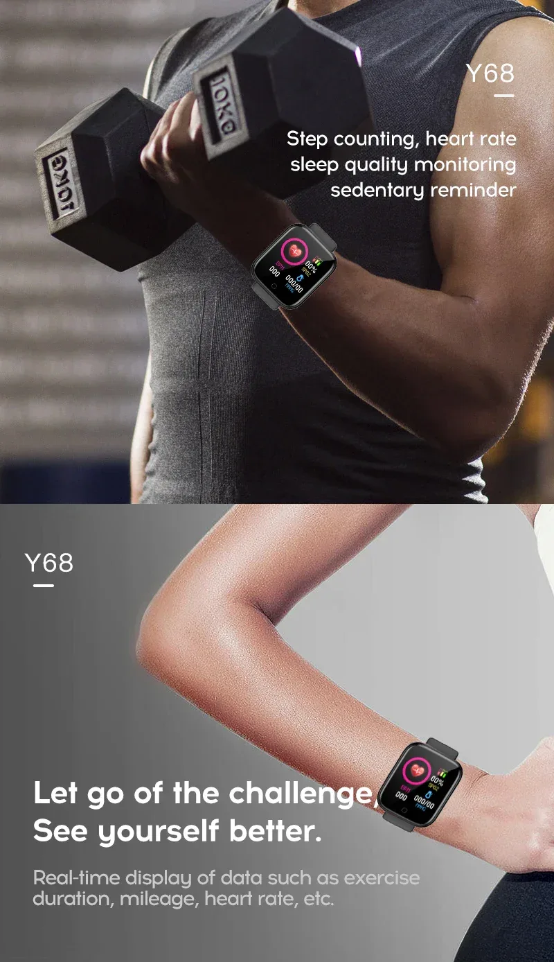 Sports Smartwatch Women Bracelet Men Smart Watch connected Music Control Player Fitness Step Sleep Monitor Y68 D20 Alarm Clock