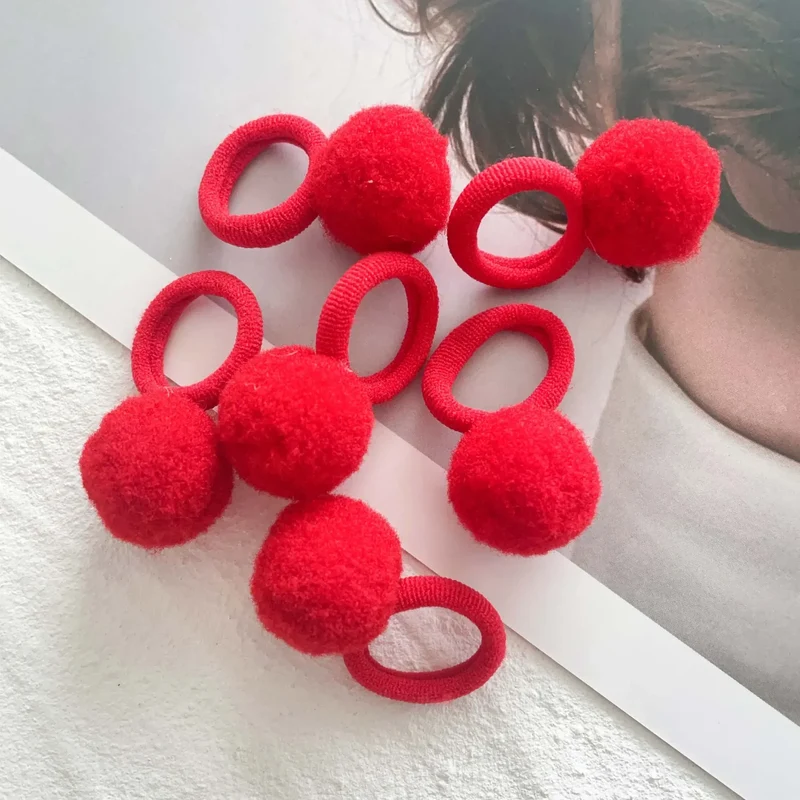 10pcs Red Colors New Year Girls Crown Butterfly Children Hairbands No Harm Cartoon Towel Rope Ponytail Holder Kids Rubber Band