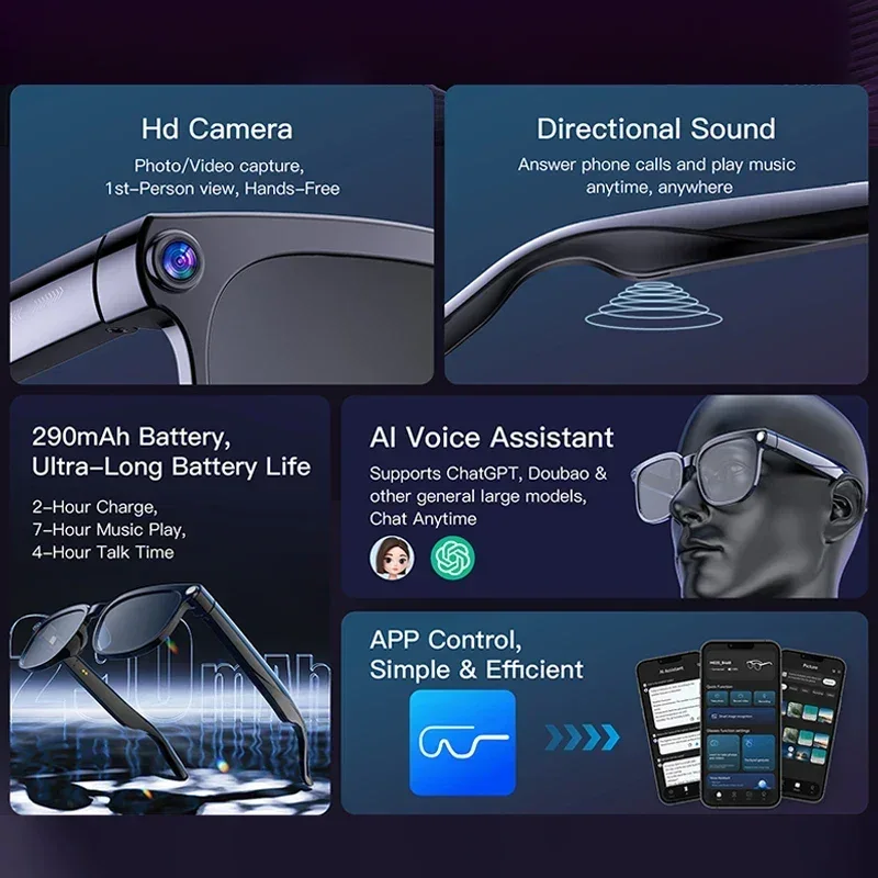 Men AI Smart Glasses 2026 New Color-Changing Translation Glasses 800W Camera Waterproof Call Photo Video Recording Sunglasses