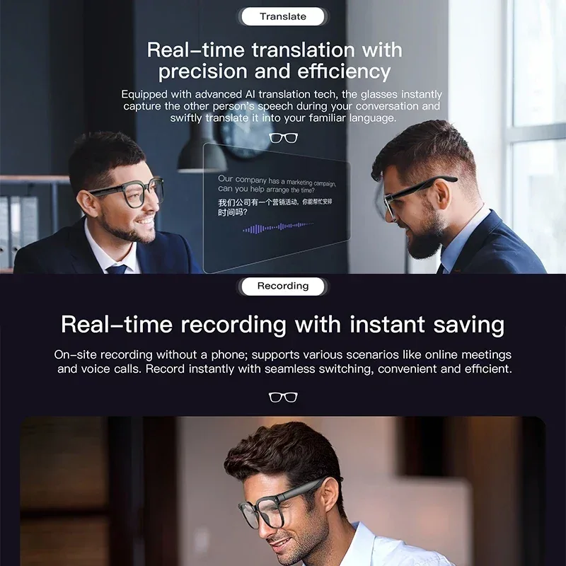 Men AI Smart Glasses 2026 New Color-Changing Translation Glasses 800W Camera Waterproof Call Photo Video Recording Sunglasses