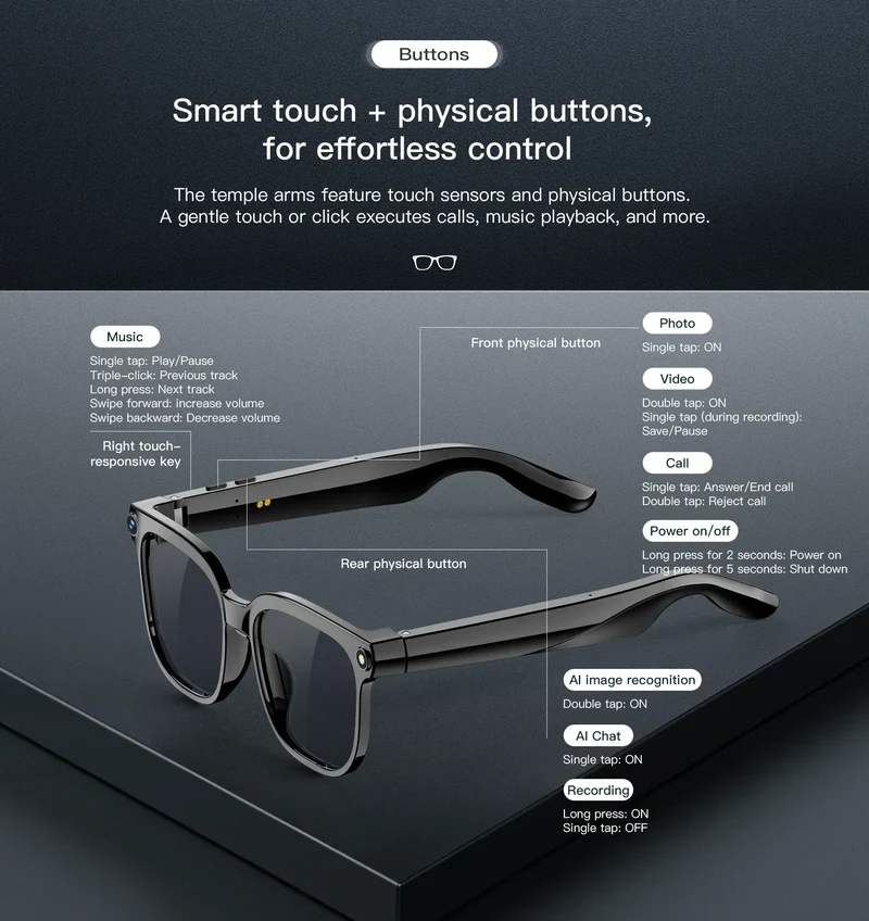 Men AI Smart Glasses 2026 New Color-Changing Translation Glasses 800W Camera Waterproof Call Photo Video Recording Sunglasses