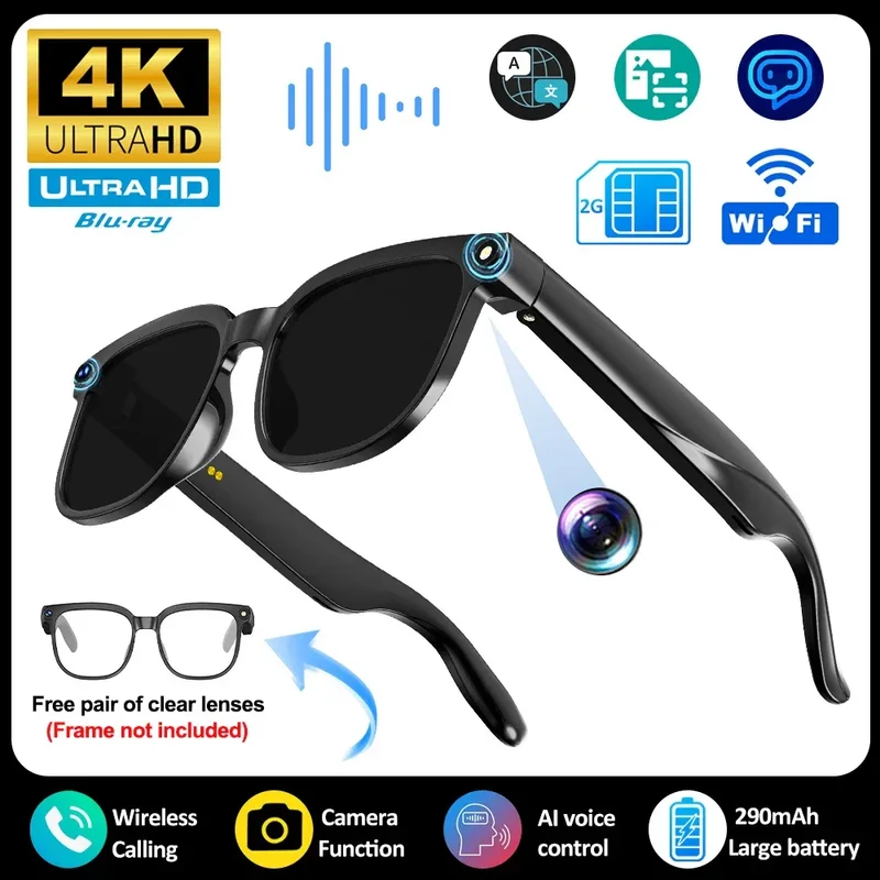 Men AI Smart Glasses 2026 New Color-Changing Translation Glasses 800W Camera Waterproof Call Photo Video Recording Sunglasses