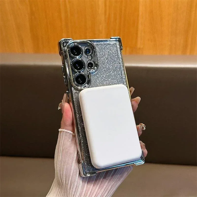 Luxury Magnetic Plating Stand Shockproof Glitter Case for Samsung Galaxy S25 Edge S24 Ultra S23 S22 Plus S21 S20 FE Clear Cover