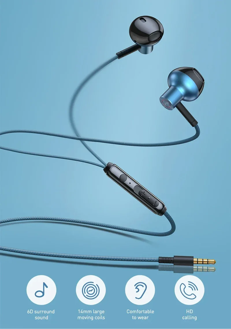 Baseus H19 Wired Earphones 6D Stereo Bass Headphone In-Ear 3.5mm Jack Headset with MIC for Xiaomi Samsung iPhone 6 Earbuds