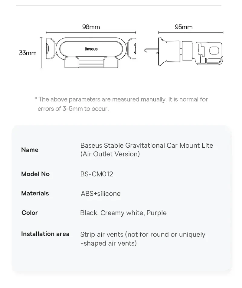 Baseus Car Phone Holder for Car Air Vent Mount Phone Holder Stand for iPhone Samsung Gravity Mobile Phone Holder Gps Flexible