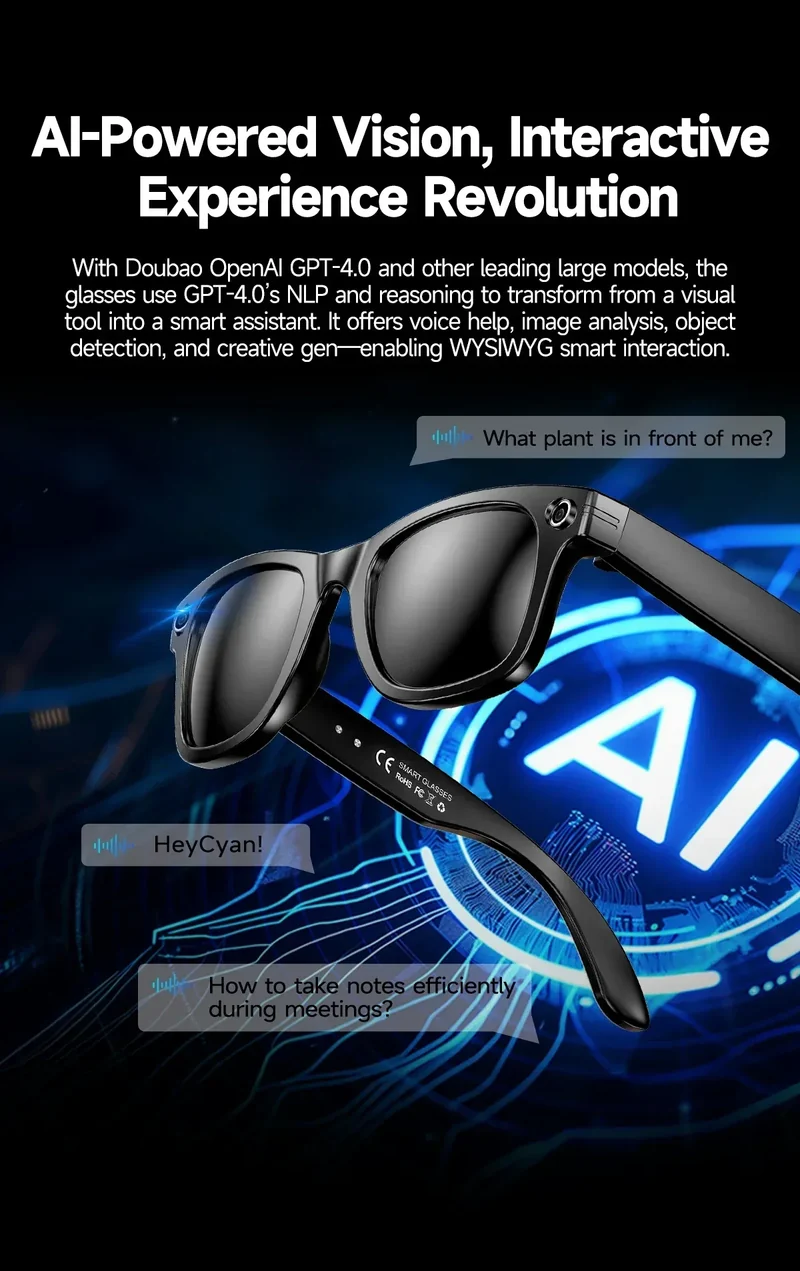2025 Smart Sunglasses ai smart glasses with Camera Video 8MP Translation Bluetooth Call Music Play Men Women Recording 100+