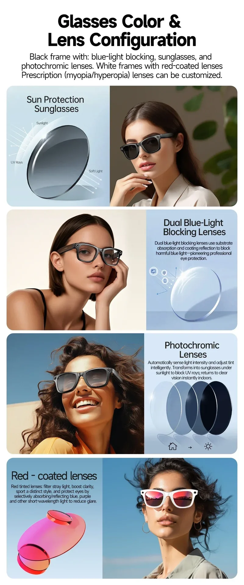 2025 Smart Sunglasses ai smart glasses with Camera Video 8MP Translation Bluetooth Call Music Play Men Women Recording 100+