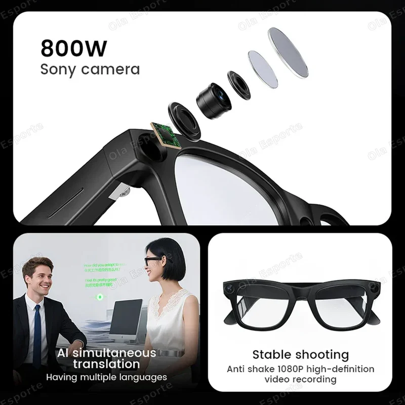 Smart Glasses AI Translation，Photography, Videography，Audio Recording WiFi Transmission Functio Color-Changing Smart Sunglasses
