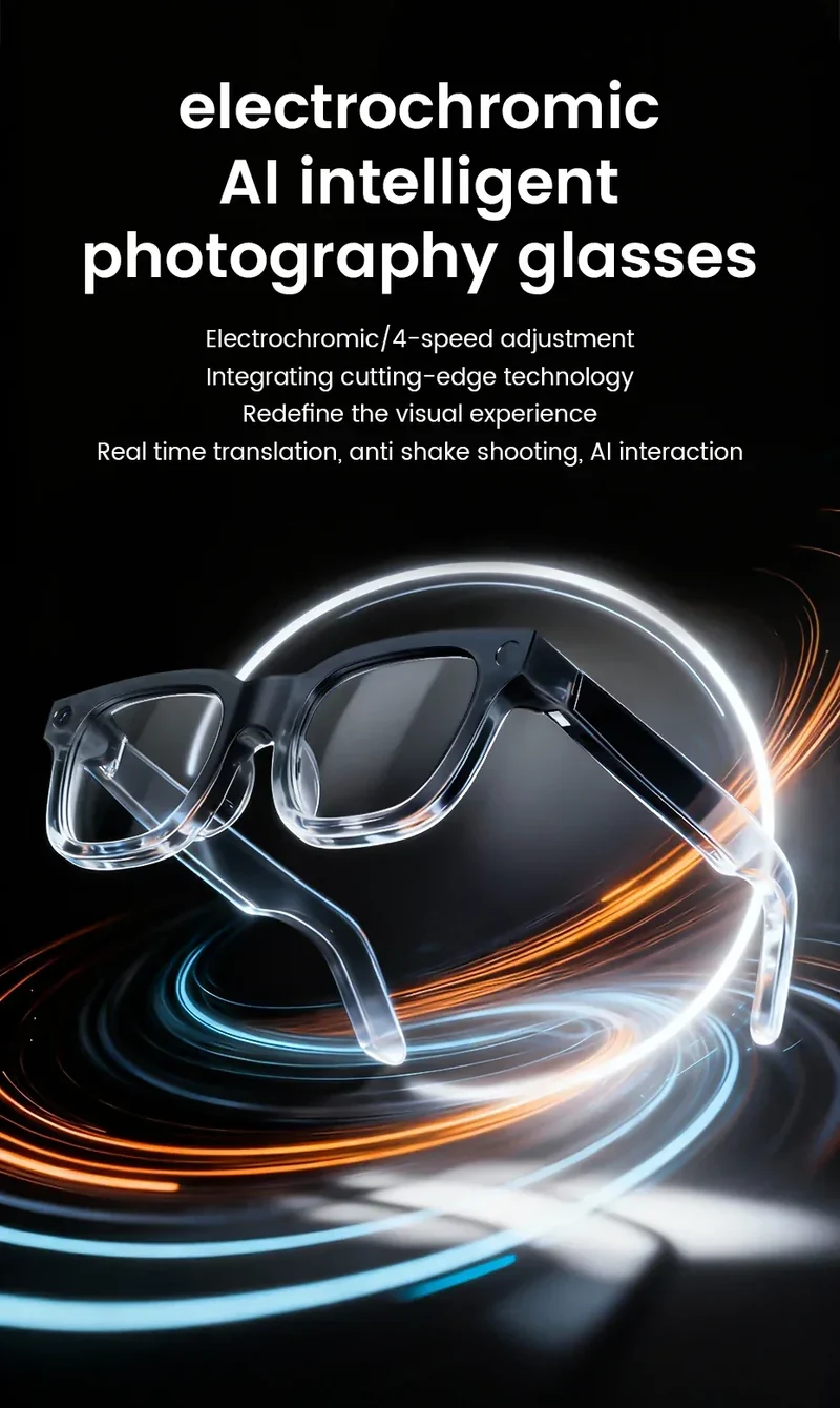 Smart Glasses AI Translation，Photography, Videography，Audio Recording WiFi Transmission Functio Color-Changing Smart Sunglasses