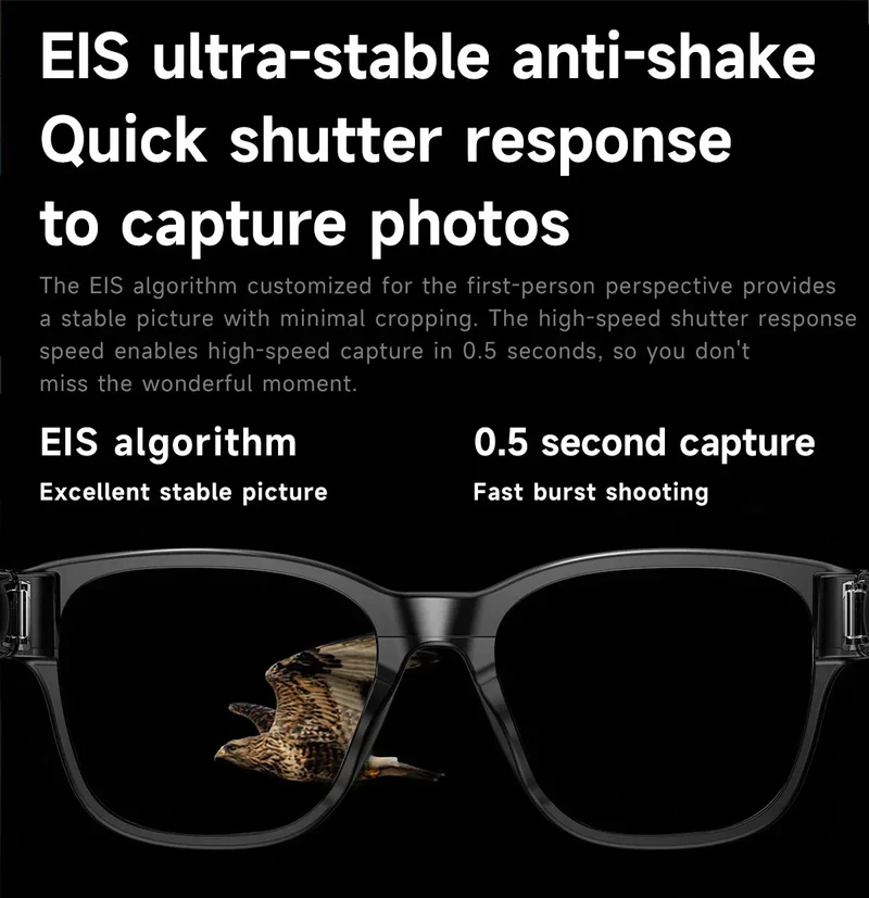 Smart Glasses With 8M HD camera 1200P anti-shake HD video AI intelligent voice assistant Real-time translation Object recognion