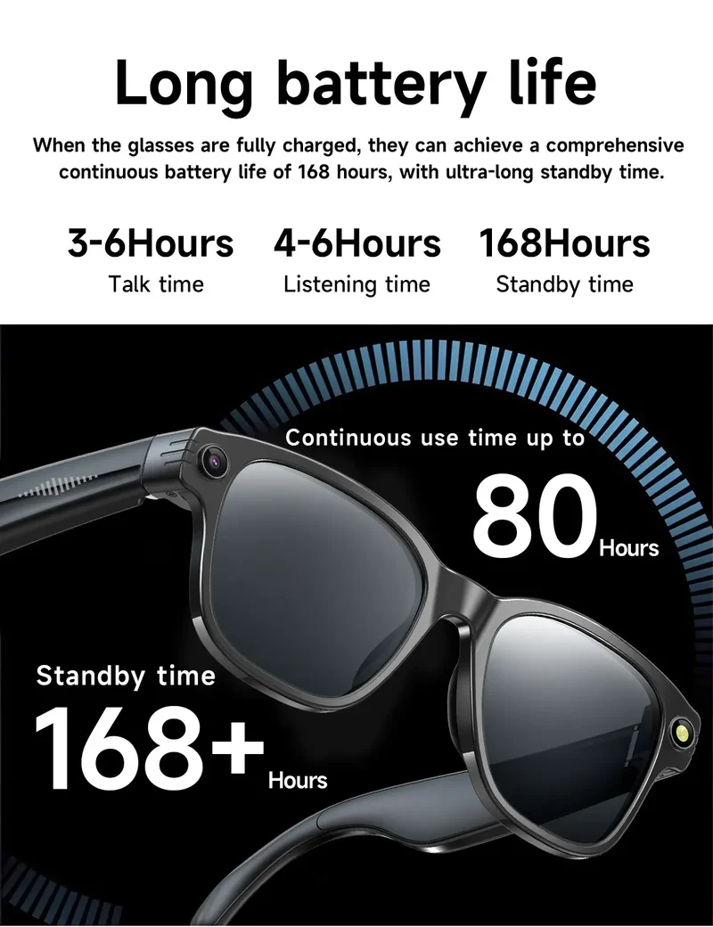 Smart Glasses With 8M HD camera 1200P anti-shake HD video AI intelligent voice assistant Real-time translation Object recognion