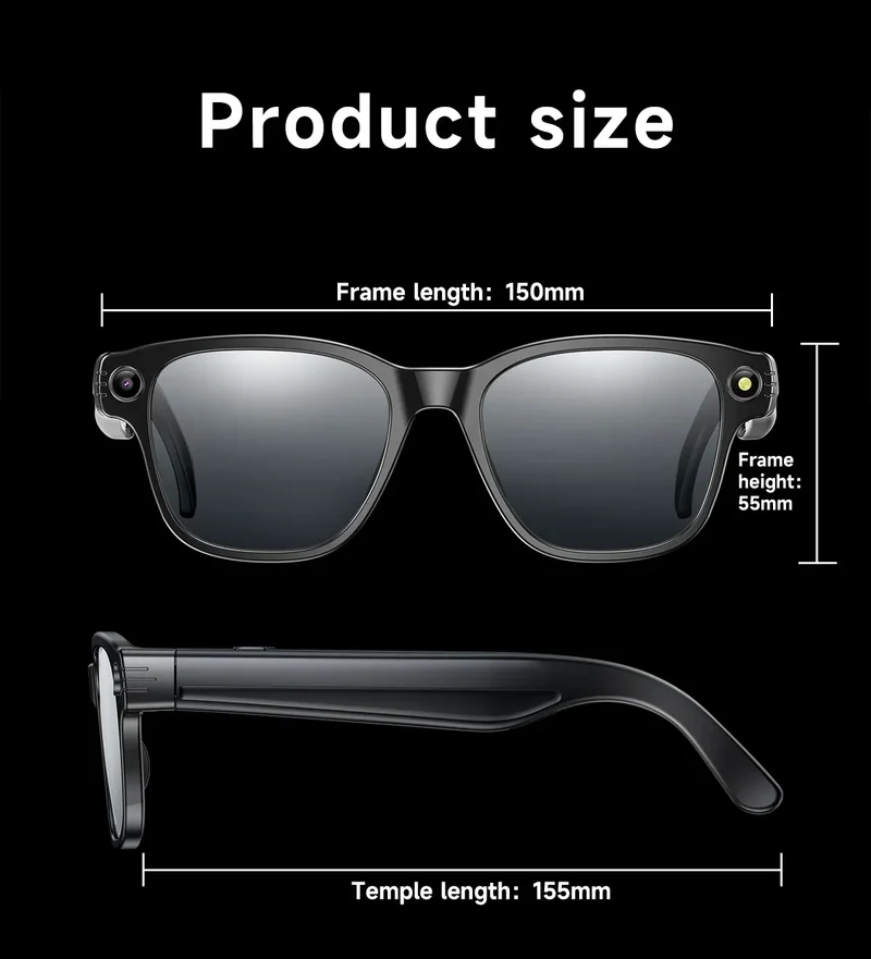 Smart Glasses With 8M HD camera 1200P anti-shake HD video AI intelligent voice assistant Real-time translation Object recognion