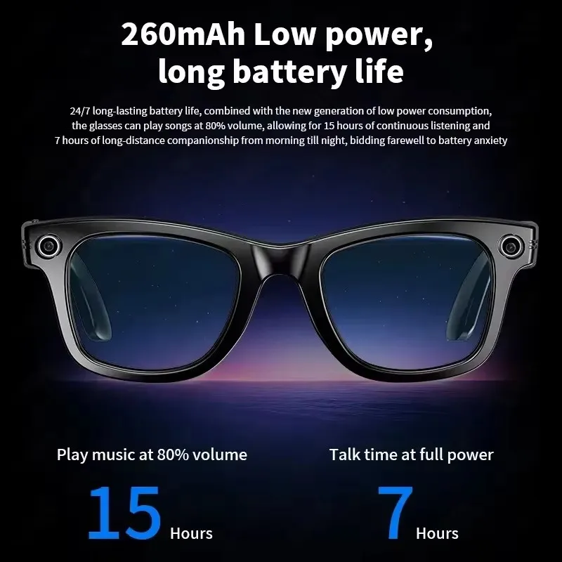 New Sunglasses Smart Glasses 8 Million Pixels Recording Videos AI Photo Recognition Answer Translation 290mAh Bluetooth Glasses
