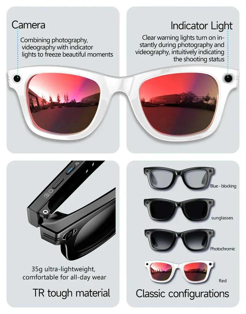 New Sunglasses Smart Glasses 8 Million Pixels Recording Videos AI Photo Recognition Answer Translation 290mAh Bluetooth Glasses