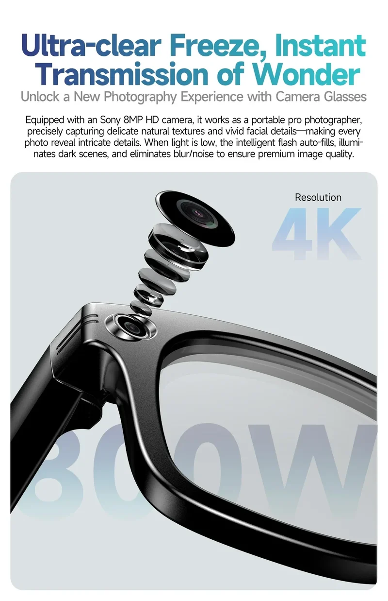 New Sunglasses Smart Glasses 8 Million Pixels Recording Videos AI Photo Recognition Answer Translation 290mAh Bluetooth Glasses