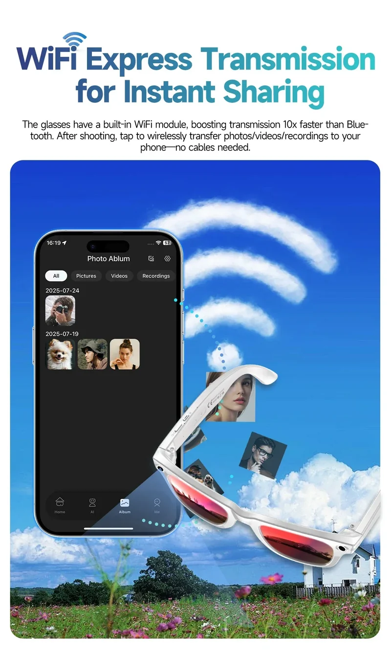 New Sunglasses Smart Glasses 8 Million Pixels Recording Videos AI Photo Recognition Answer Translation 290mAh Bluetooth Glasses
