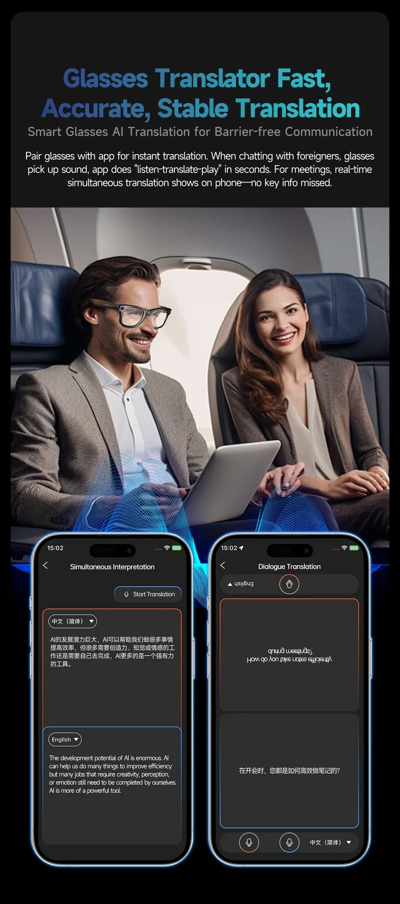 New Sunglasses Smart Glasses 8 Million Pixels Recording Videos AI Photo Recognition Answer Translation 290mAh Bluetooth Glasses