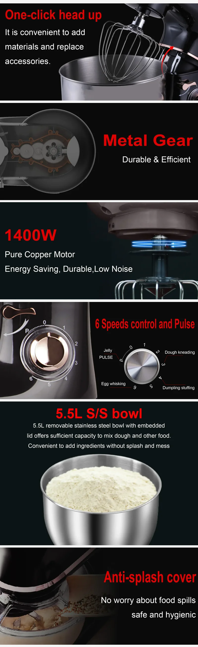 Stand Mixer Professional Kitchen Aid Food Blender Cream Whisk Cake Dough Mixers With Bowl Metal Gear Chef Machine Charm Sonifer