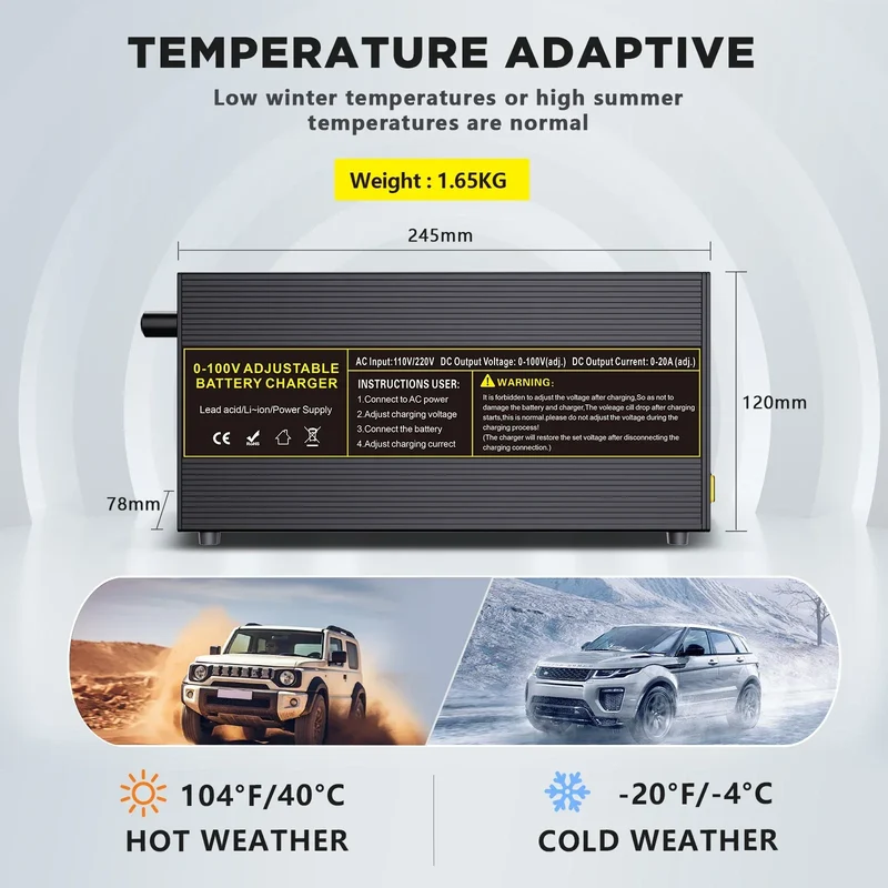 0-100V25A Lifepo4 Charger 24V48V64V72V Fast Charger Lithium Battery Charger 14.6V 100A 60A Battery Adapter Adjustable voltage